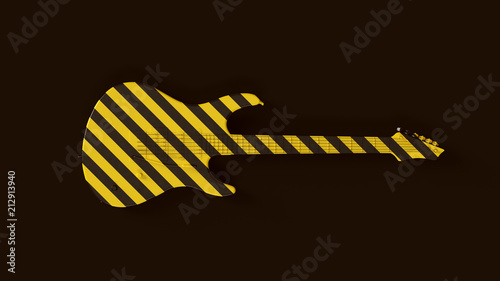 Yellow and Black Chevron Hazard Pattern Electric Acoustic Guitar 3d illustration