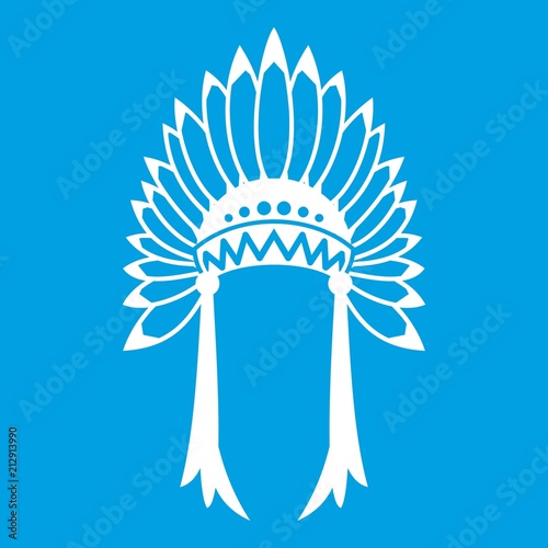 Indian headdress icon white isolated on blue background vector illustration