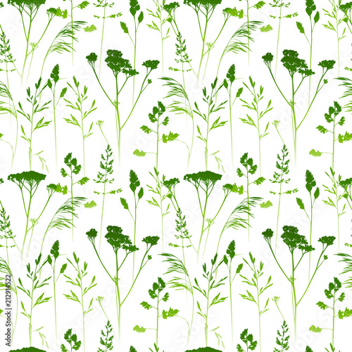 Seamless pattern with herbal silhouettes