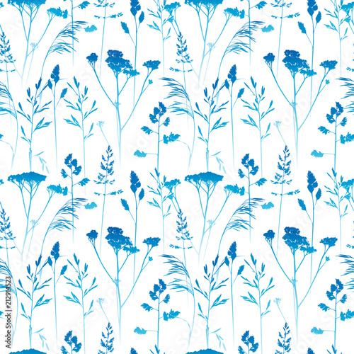 Seamless pattern with herbal silhouettes