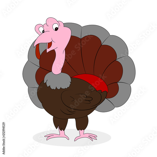Funny turkey smiles happily. Vector illustration for Thanksgivin