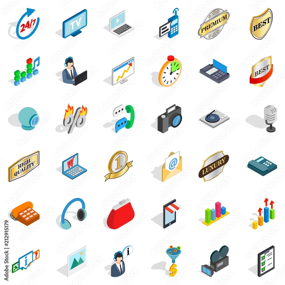 Its support icons set. Isometric style of 36 its support vector icons for web isolated on white background Its support icons set. Isometric style of 36 its support vector icons for web isolated on white background