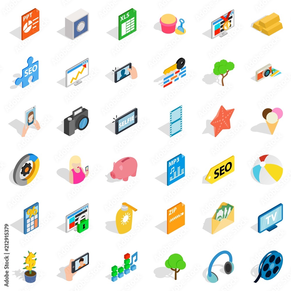 Camera icons set. Isometric style of 36 camera vector icons for web isolated on white background Camera icons set. Isometric style of 36 camera vector icons for web isolated on white background