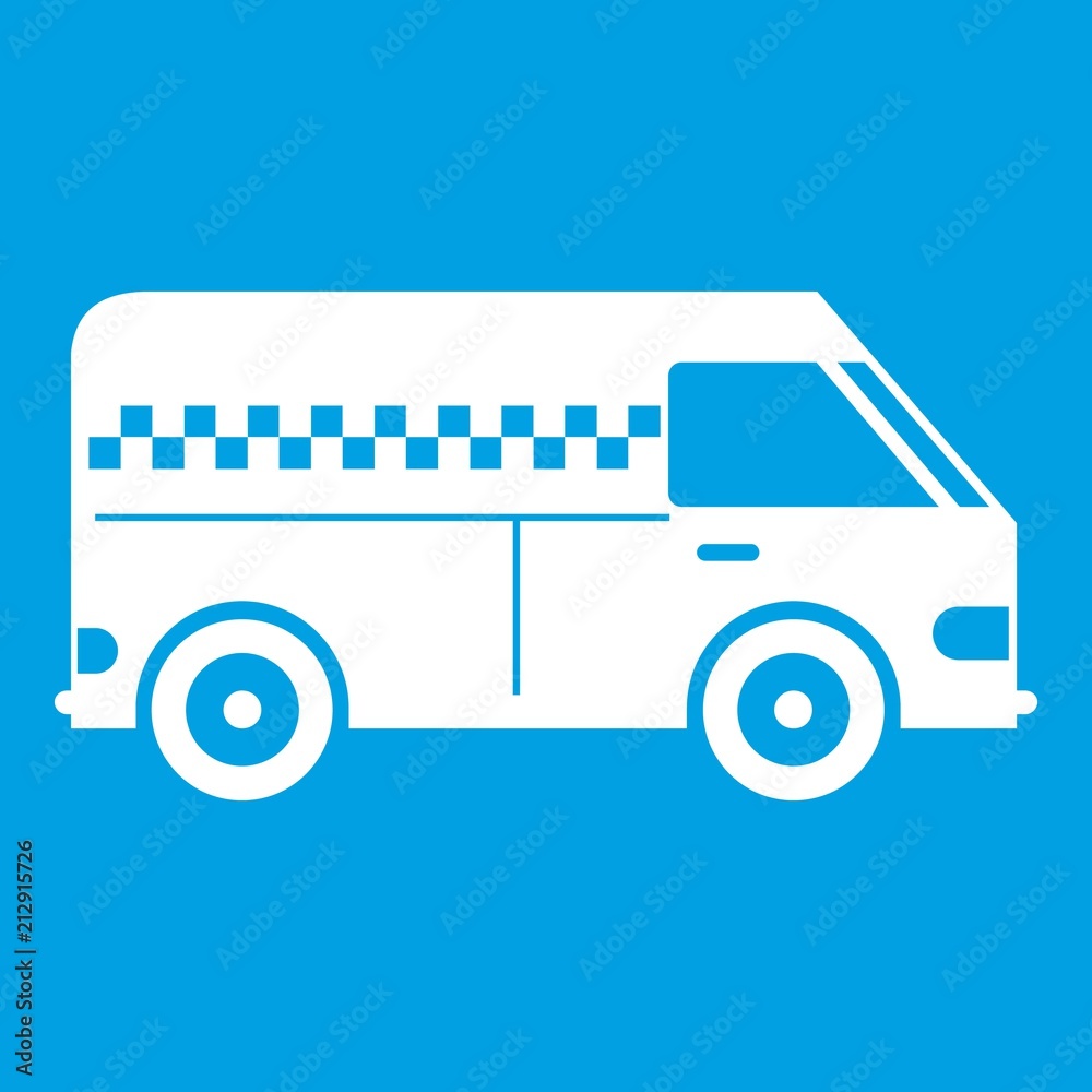 Minibus taxi icon white isolated on blue background vector illustration Minibus taxi icon white isolated on blue background vector illustration