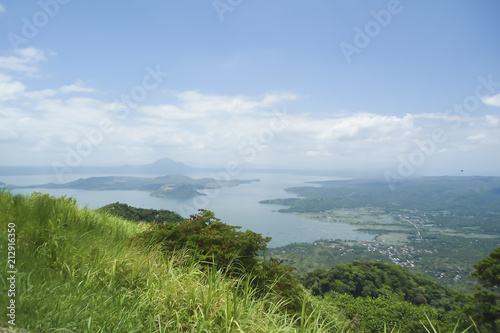 the the world's smallest volcano Taal (Philippines), top view of a tiny crater in the middle of a large caldera lake