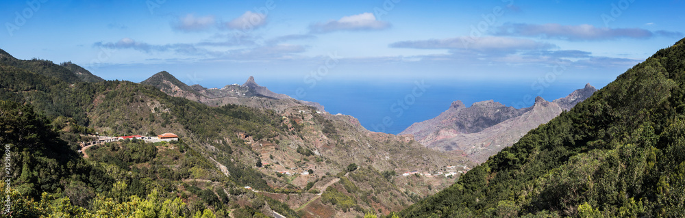 Panoramic landscape of Anaga mountains in Tenerife, famous tourism destination in Spain.