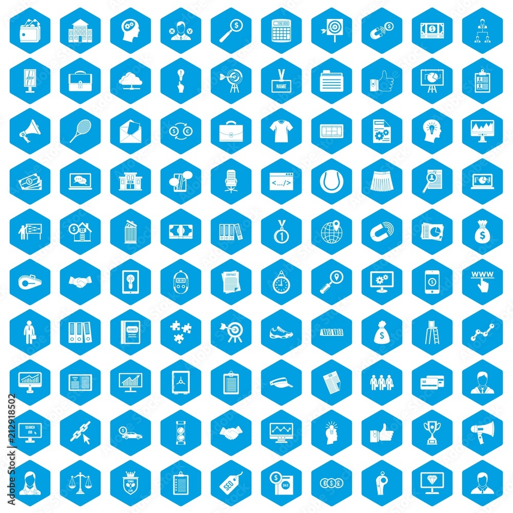 100 partnership icons set in blue hexagon isolated vector illustration 100 partnership icons set in blue hexagon isolated vector illustration