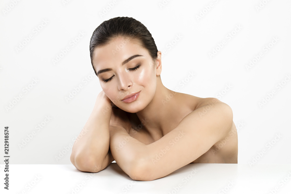Spa Portrait of Attractive Woman with Healthy Skin on White Spa Portrait of Attractive Woman with Healthy Skin on White