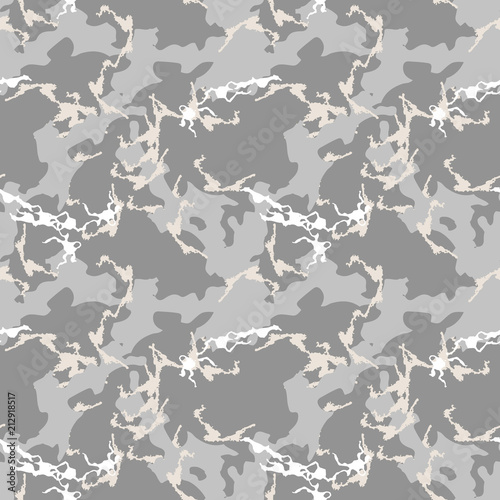 Military camouflage seamless pattern in different shades of grey and beige colors