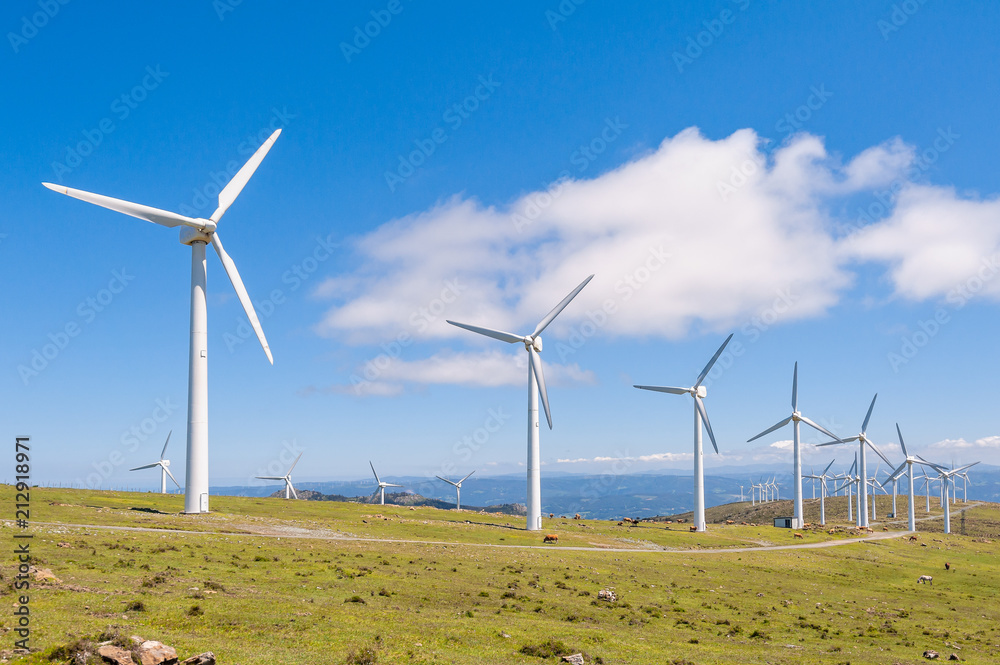 Wind turbines in the mountains. Renewable Energy. Galicia, Spain. Wind turbines in the mountains. Renewable Energy. Galicia, Spain.