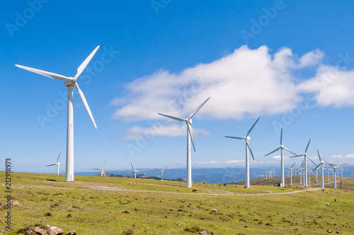 Wind turbines in the mountains. Renewable Energy. Galicia, Spain.