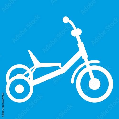 Tricycle icon white isolated on blue background vector illustration