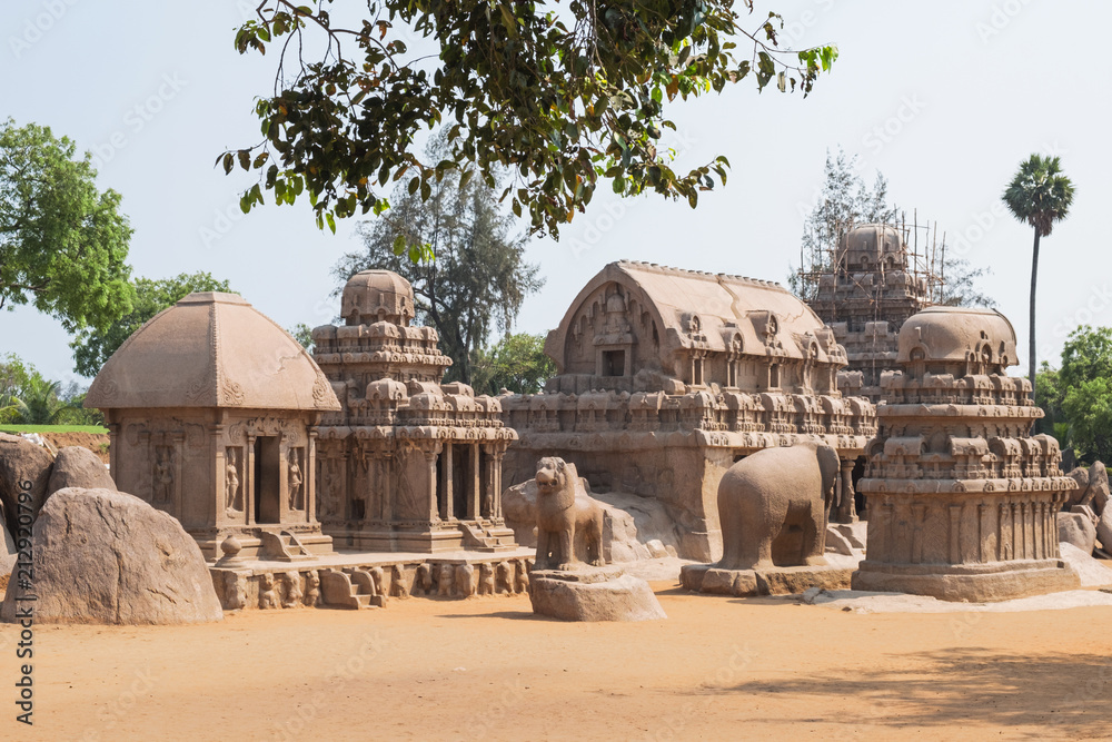 The five Rathas, or chariots for the gods, at Mamallapuram, India