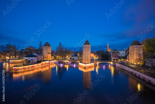 Tourist area  Petite France  in Strasbourg  France and covered bridges