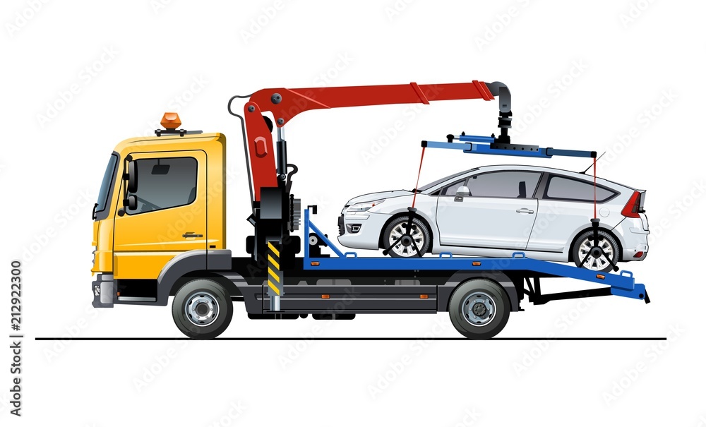 Vector tow truck template isolated on white