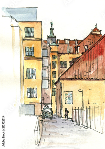 watercolor sketch of courtyard © cat_arch_angel
