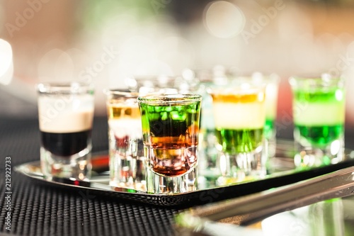 Alcohol in Shot Glasses on the Tray