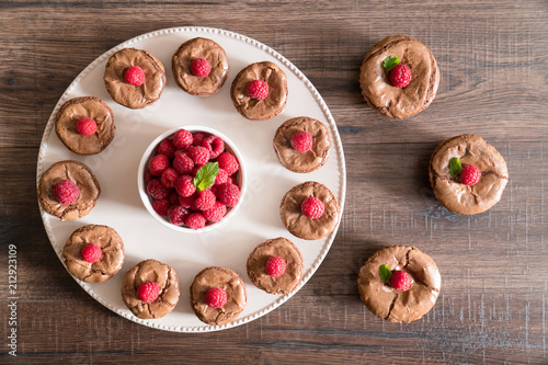 Delicious chocolate lava cakes with fresh raspberries and mint