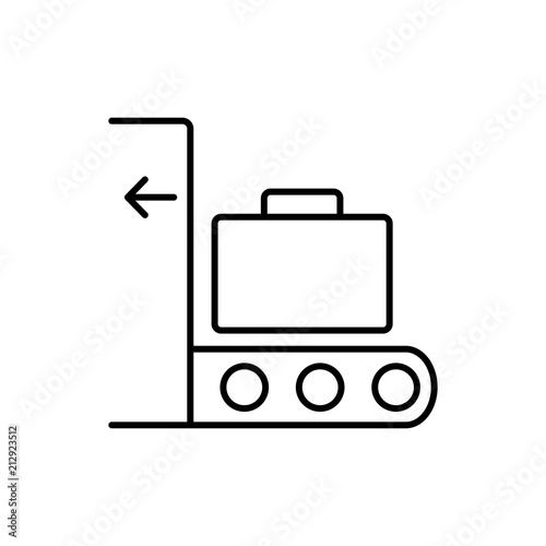 luggage scanner conveyor line black icon on white background