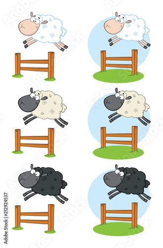 Sheep Cartoon Mascot Character Set 7. Vector Collection Isolated On White Background