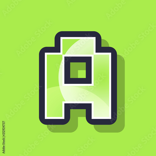 Letter A colorful pixel art alphabet typeface with shadow. vector typography design.