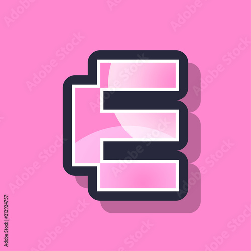 Letter E colorful pixel art alphabet typeface with shadow. vector typography design.
