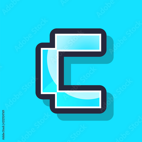 Letter C colorful pixel art alphabet typeface with shadow. vector typography design.