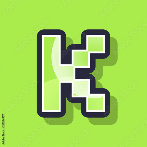 Letter K colorful pixel art alphabet typeface with shadow. vector typography design.