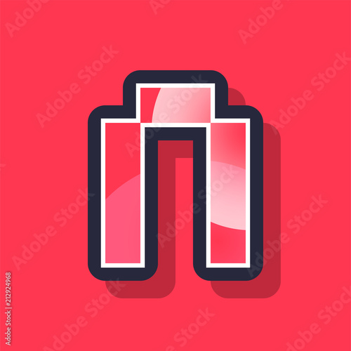 Letter N colorful pixel art alphabet typeface with shadow. vector typography design.