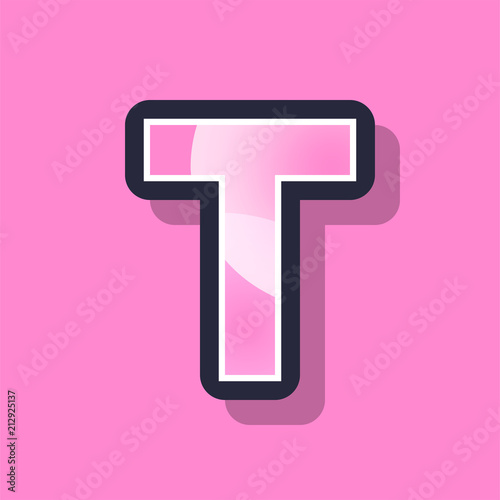 Letter T colorful pixel art alphabet typeface with shadow. vector typography design.
