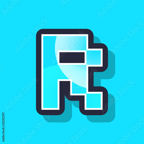 Letter R colorful pixel art alphabet typeface with shadow. vector typography design.