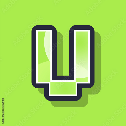 Letter U colorful pixel art alphabet typeface with shadow. vector typography design.