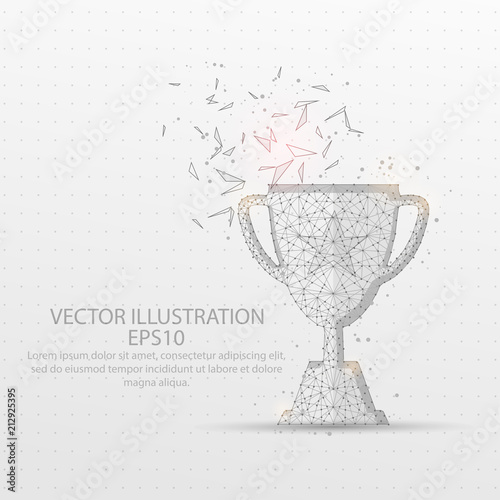 Champion trophy low poly wire frame on white background.