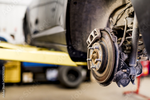 Detail image of car's break assembly after repair.