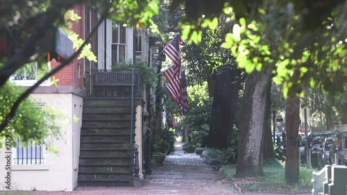 Jones Street Savannah Georgia with Flags