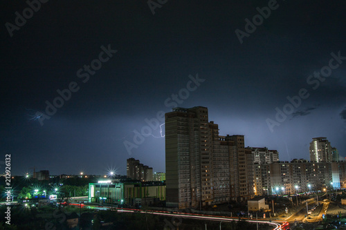 lightning over the city at night