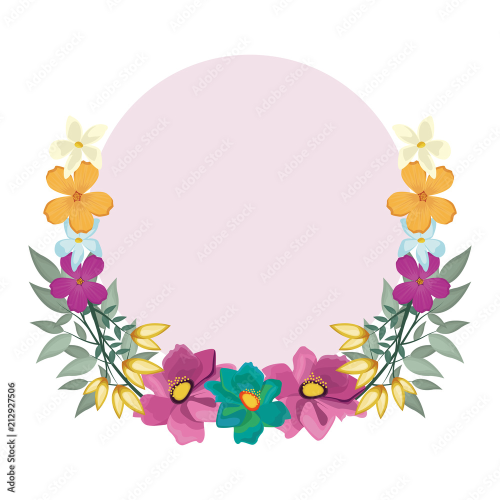 Decorative flowers blank round frame vector illustration graphic design