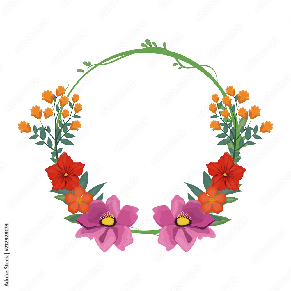Decorative flowers blank round frame vector illustration graphic design