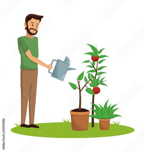 Young man with tomato harvest vector illustration graphic design
