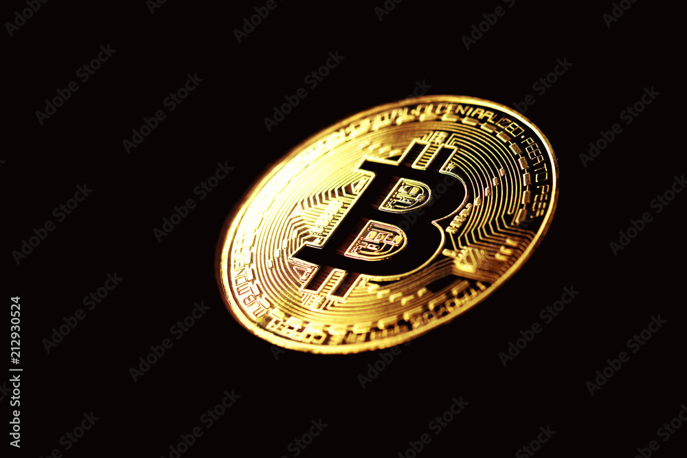 Macro shot of Bitcoin crypto currency on black background Macro shot of Bitcoin crypto currency on black background