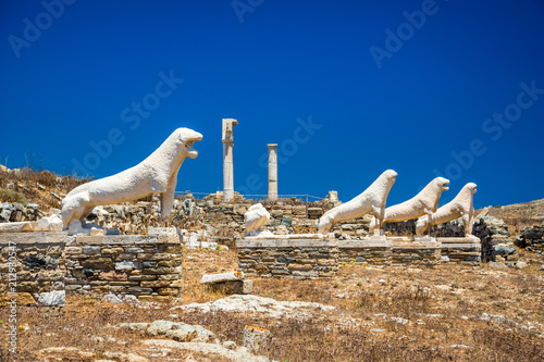 Ancient ruins in the island of Delos in Cyclades, one of the most important mythological, historical and archaeological sites in Greece. photo