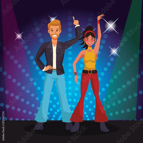 Disco womens singing and dancing at stage