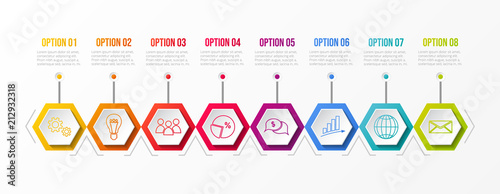 Colourful timeline with business icons. Vector.