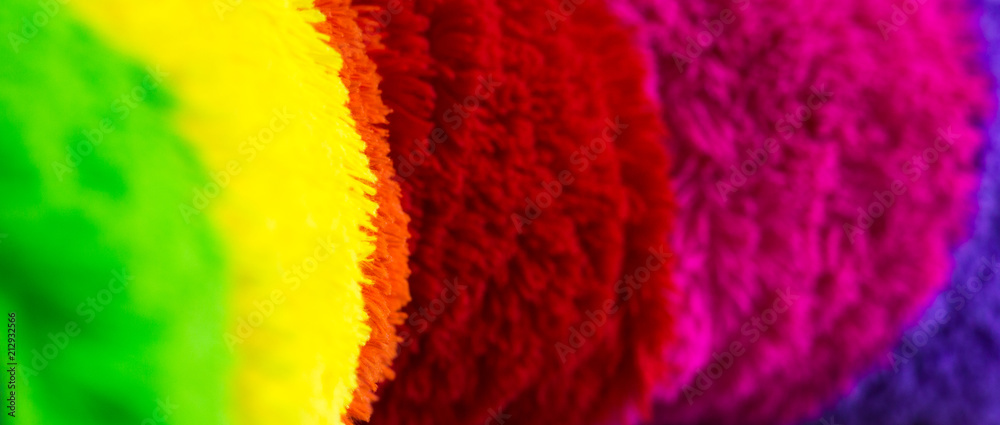 Rainbow colorful hairy worm close up. Gay pride colors concept