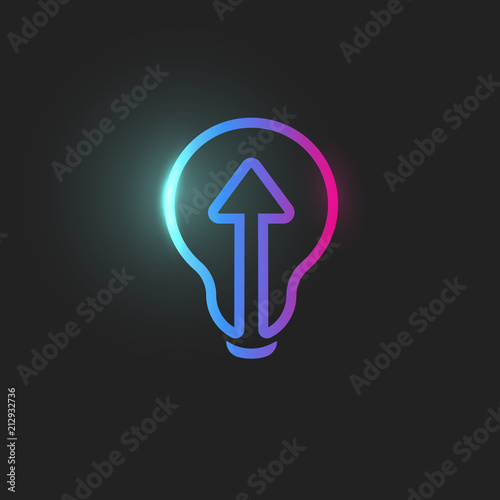 Arrow, straight ahead directioion, light bulb icon, abstract lightbulb, web icon, linear innovation, idea logo template. Education skill up vector sign,creative design illustration on black background