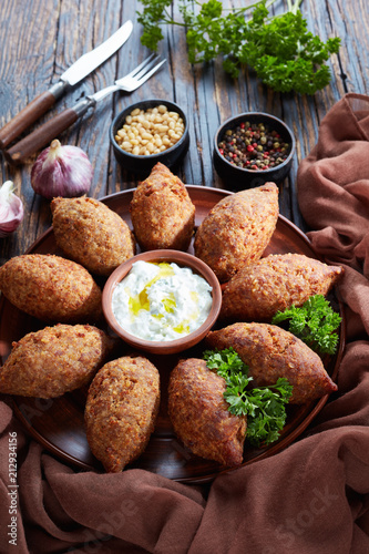 kibbeh of ground beef meat, top view photo