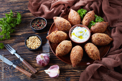 deep fried kibbeh of ground beef meat photo