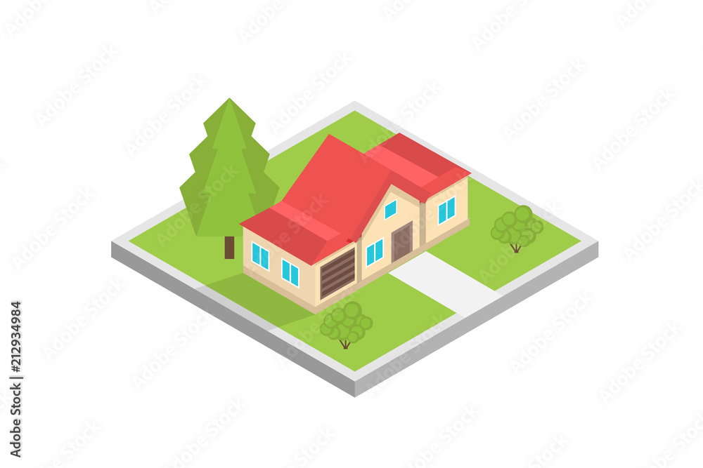House on a map  isometric concept. Vector illustration