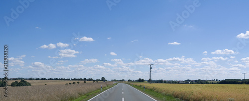 Roads: Idyllic country road through faded rape fields between Gera and Altenburg on a sunny day in early July