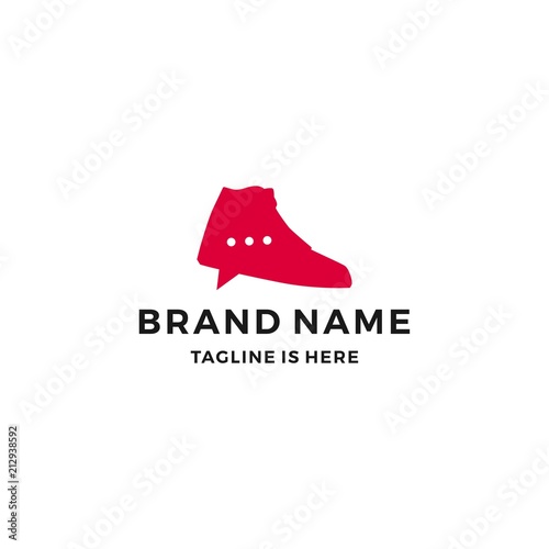 shoe sneaker talk chat bubble logo trade social media shop store vector icon